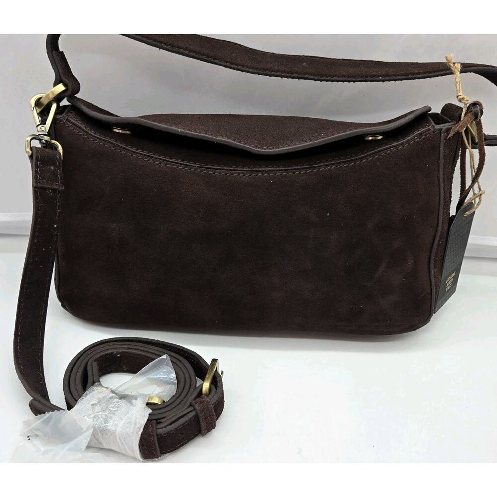 Cocoa Brown Leather Suede Shoulder Bag 11x6x4" Detach Strap NEW SLOUCH Ret $78